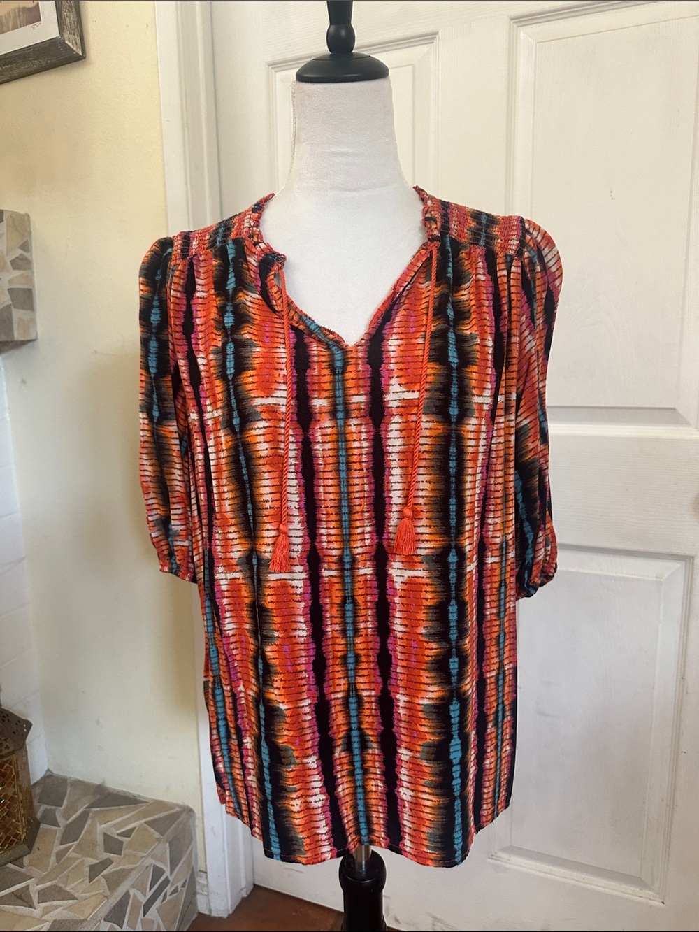 Jessica Simpson Multicolor Stripe Split-Neck Blouse